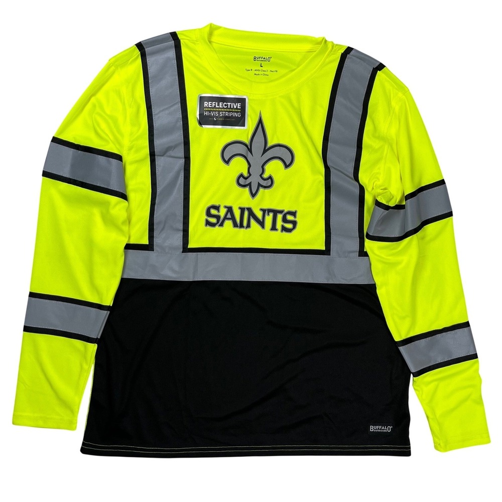 New NFL New Orleans Saints Work Shirt Mens Large Yellow Reflective ANSI Class 2